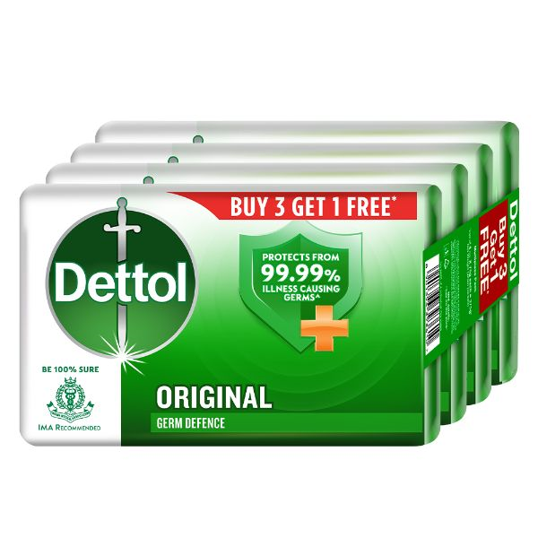 Dettol Original Bathing Soap Bar, 75g-3+1 | Pack of 4